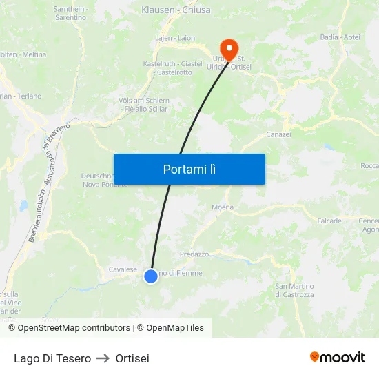 Lago Di Tesero to Ortisei map