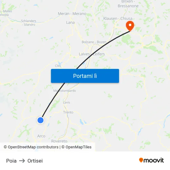 Poia to Ortisei map