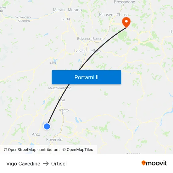 Vigo Cavedine to Ortisei map