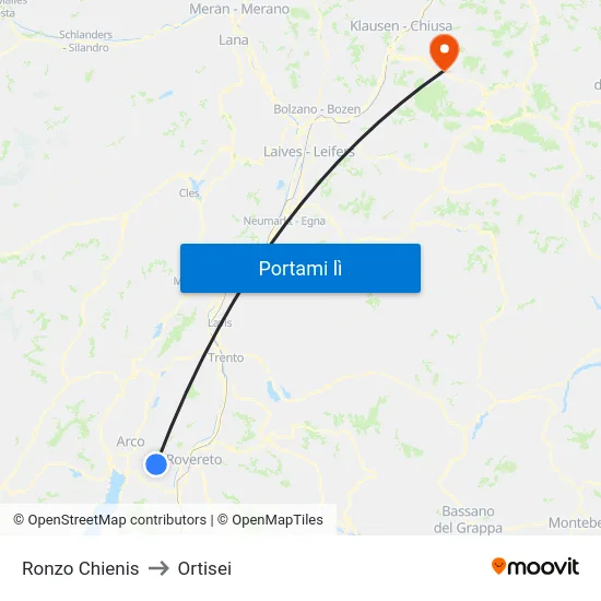 Ronzo Chienis to Ortisei map