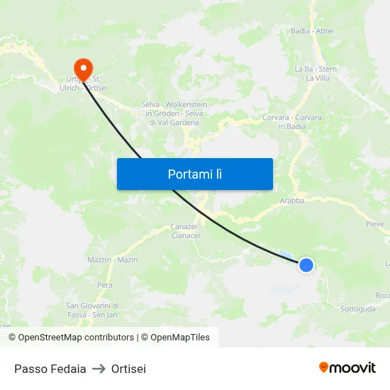 Passo Fedaia to Ortisei map