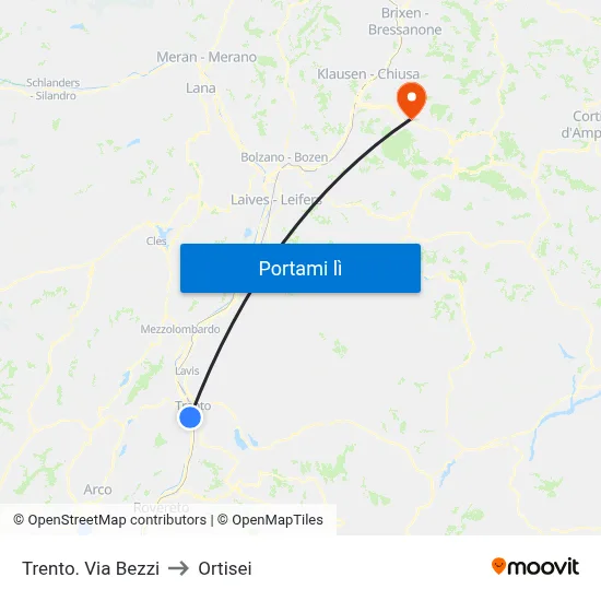 Trento. Via Bezzi to Ortisei map