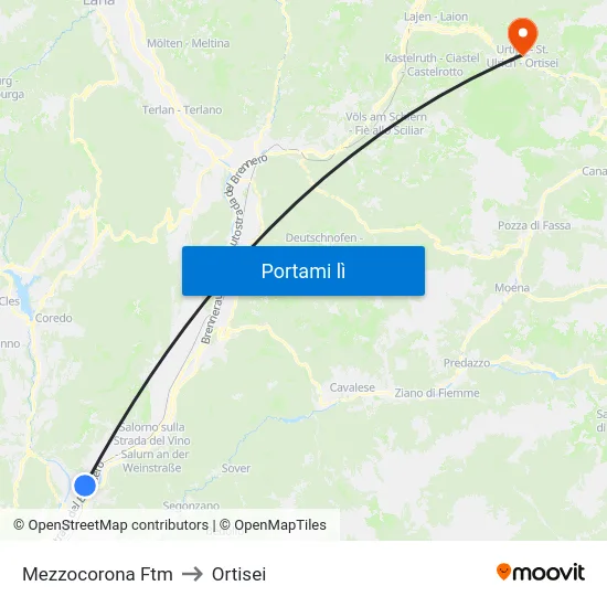 Mezzocorona Ftm to Ortisei map