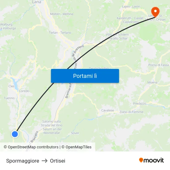 Spormaggiore to Ortisei map