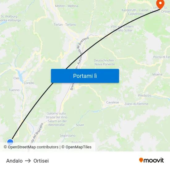 Andalo to Ortisei map