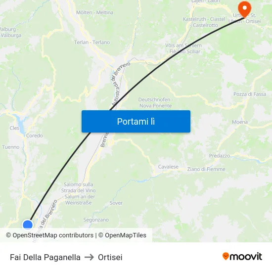 Fai Della Paganella to Ortisei map