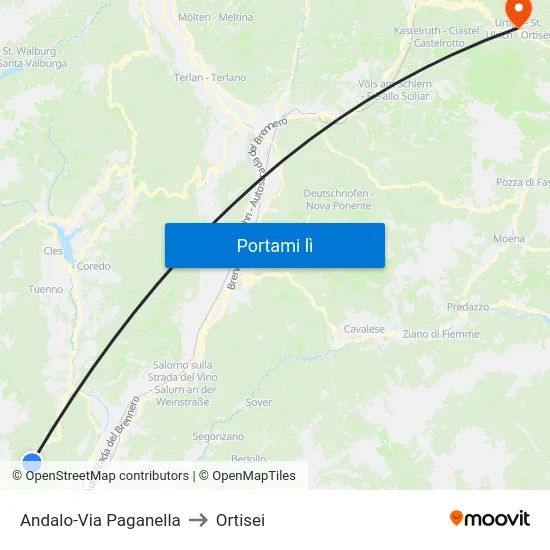 Andalo-Via Paganella to Ortisei map