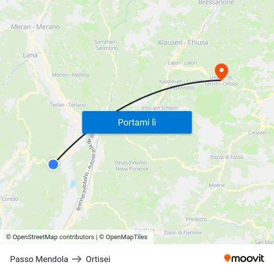 Passo Mendola to Ortisei map