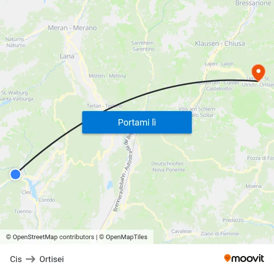 Cis to Ortisei map