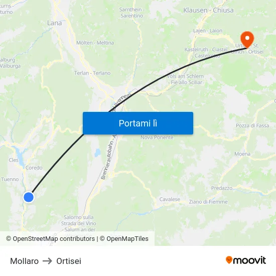 Mollaro to Ortisei map