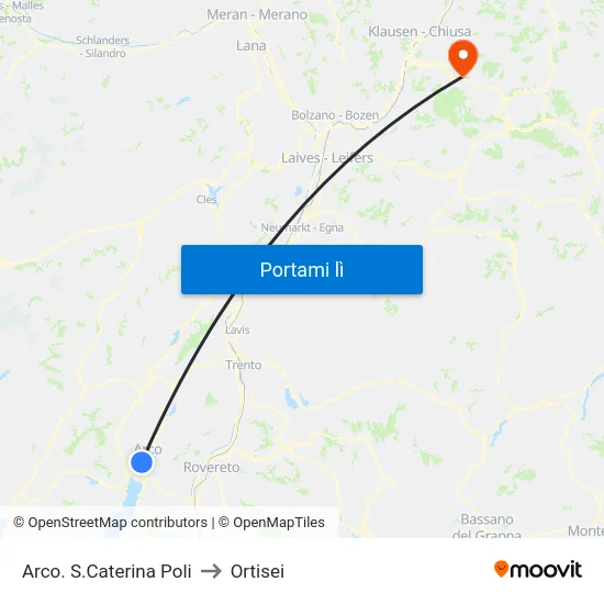 Arco. S.Caterina Poli to Ortisei map