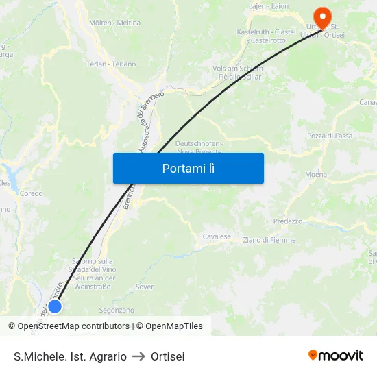 S.Michele. Ist. Agrario to Ortisei map