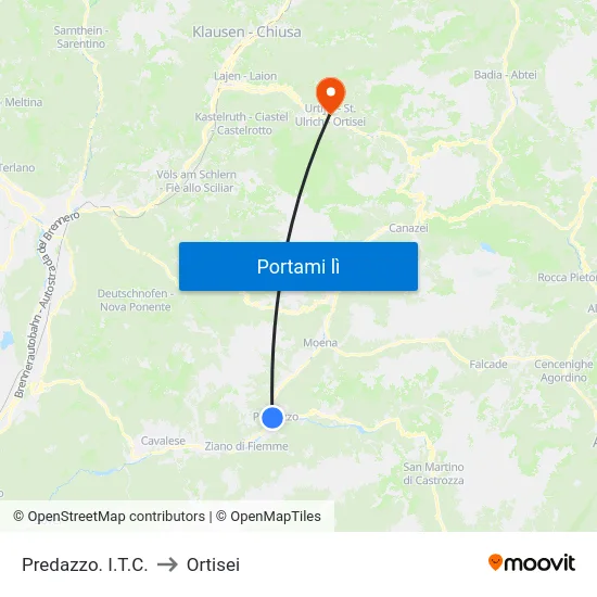 Predazzo. I.T.C. to Ortisei map