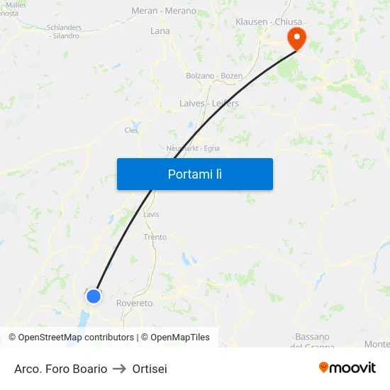 Arco. Foro Boario to Ortisei map