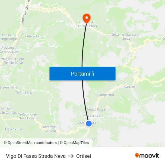 Vigo Di Fassa Strada Neva to Ortisei map