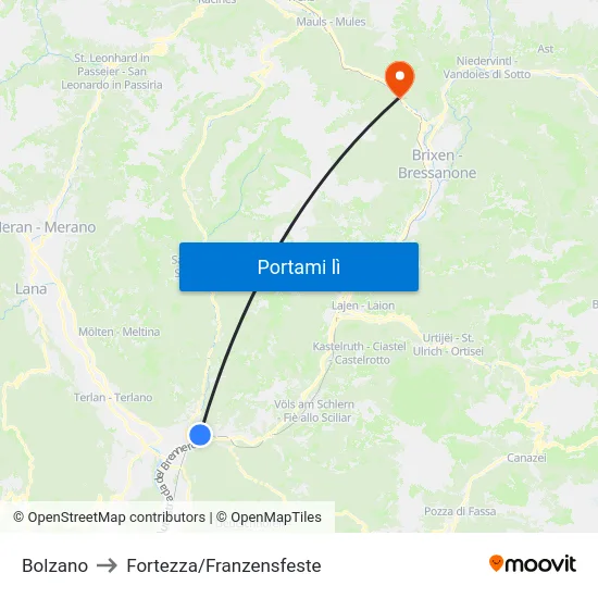 Bolzano to Fortezza/Franzensfeste map