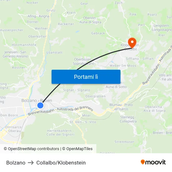 Bolzano to Collalbo/Klobenstein map