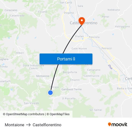 Montaione to Castelfiorentino map