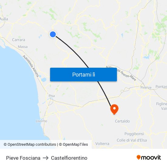 Pieve Fosciana to Castelfiorentino map