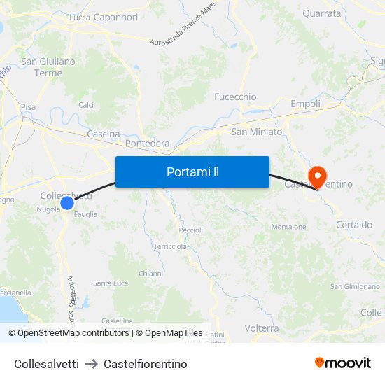 Collesalvetti to Castelfiorentino map