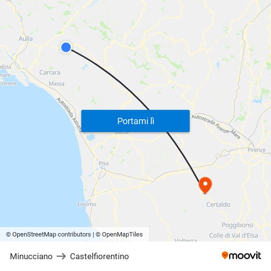 Minucciano to Castelfiorentino map