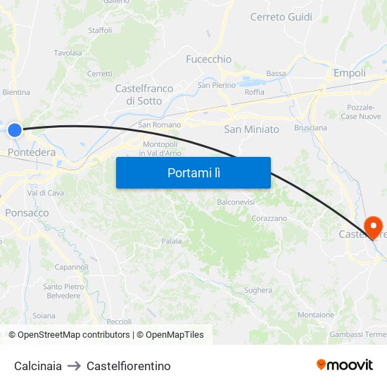 Calcinaia to Castelfiorentino map