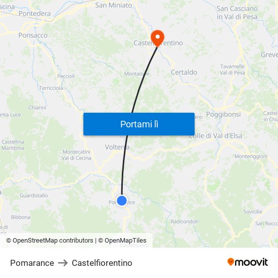 Pomarance to Castelfiorentino map