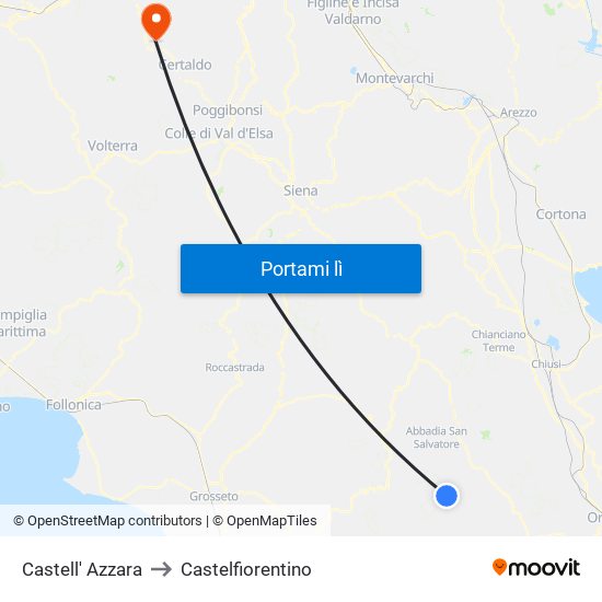 Castell' Azzara to Castelfiorentino map