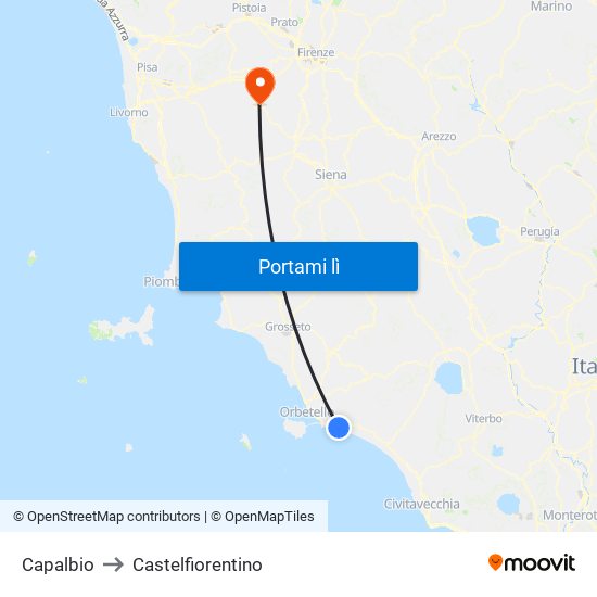Capalbio to Castelfiorentino map