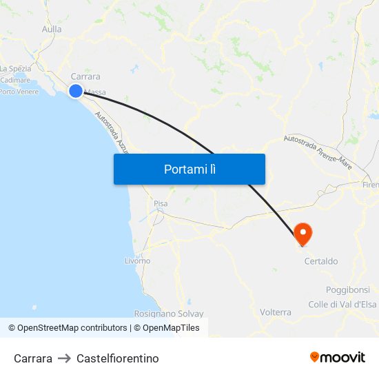 Carrara to Castelfiorentino map