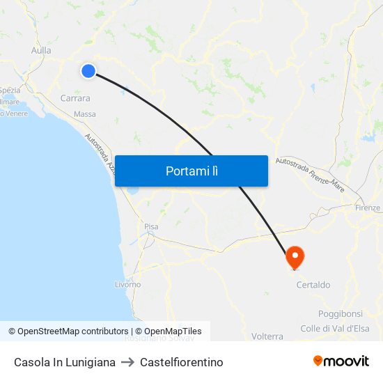 Casola In Lunigiana to Castelfiorentino map
