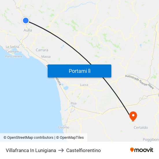 Villafranca In Lunigiana to Castelfiorentino map