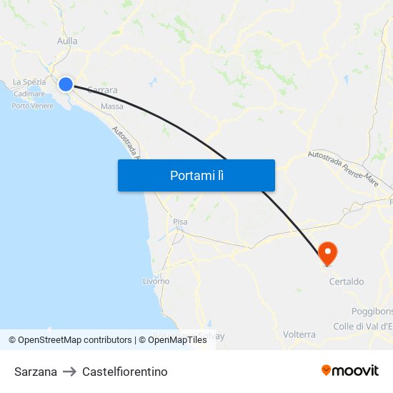 Sarzana to Castelfiorentino map