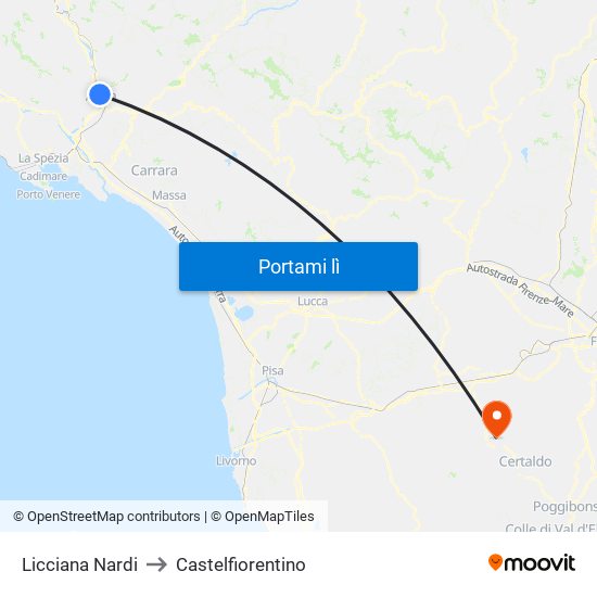 Licciana Nardi to Castelfiorentino map