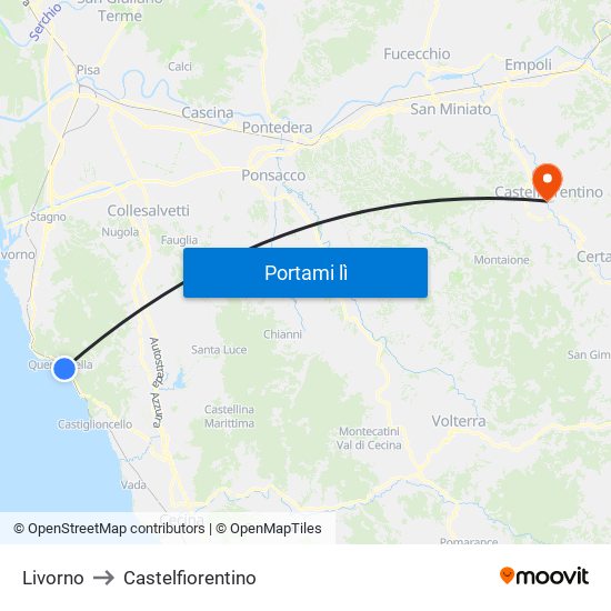 Livorno to Castelfiorentino map