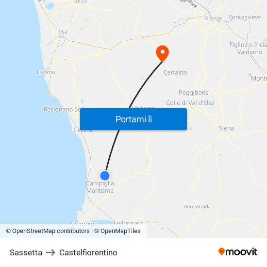 Sassetta to Castelfiorentino map