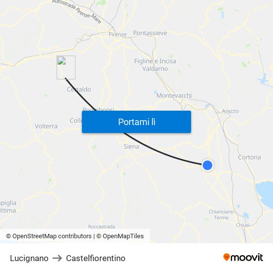 Lucignano to Castelfiorentino map