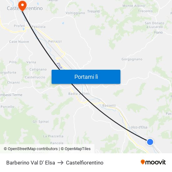 Barberino Val D' Elsa to Castelfiorentino map