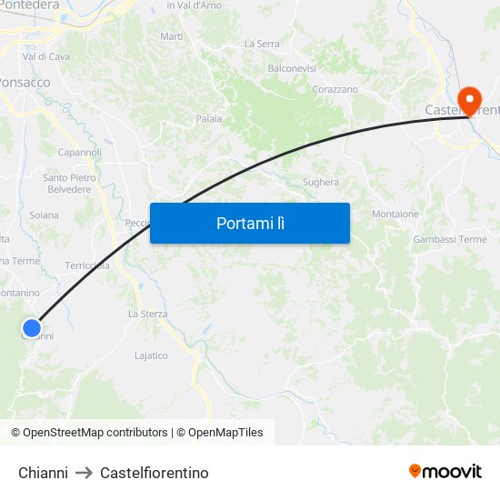 Chianni to Castelfiorentino map