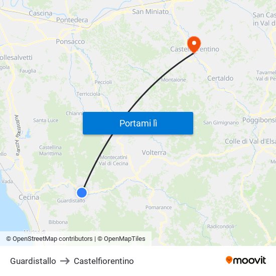 Guardistallo to Castelfiorentino map