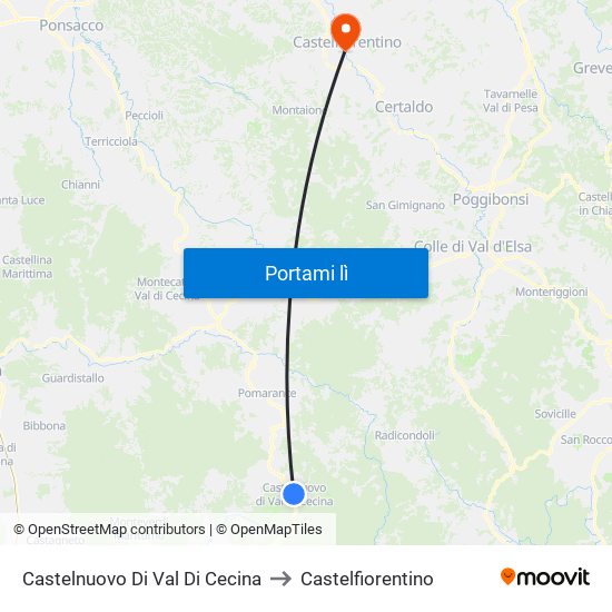 Castelnuovo Di Val Di Cecina to Castelfiorentino map