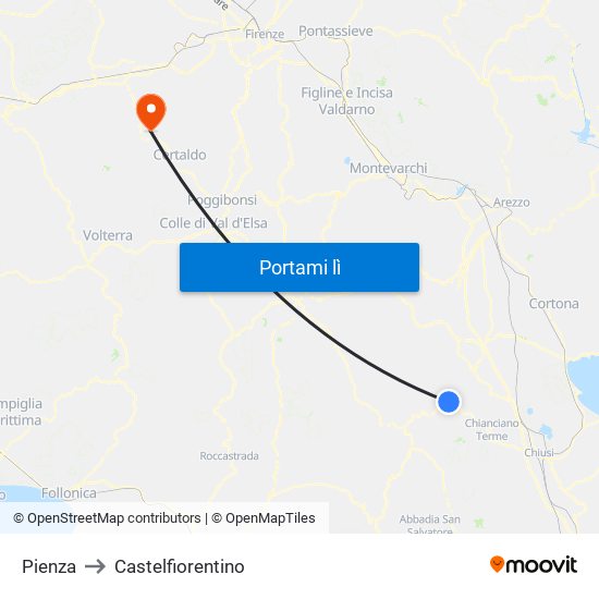 Pienza to Castelfiorentino map
