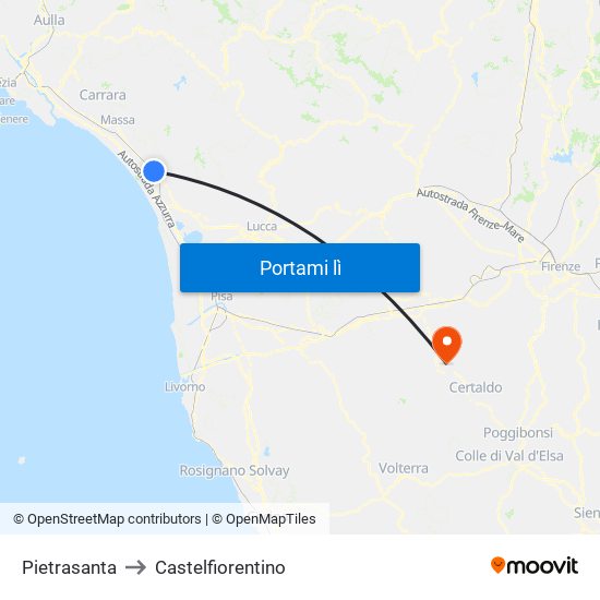 Pietrasanta to Castelfiorentino map