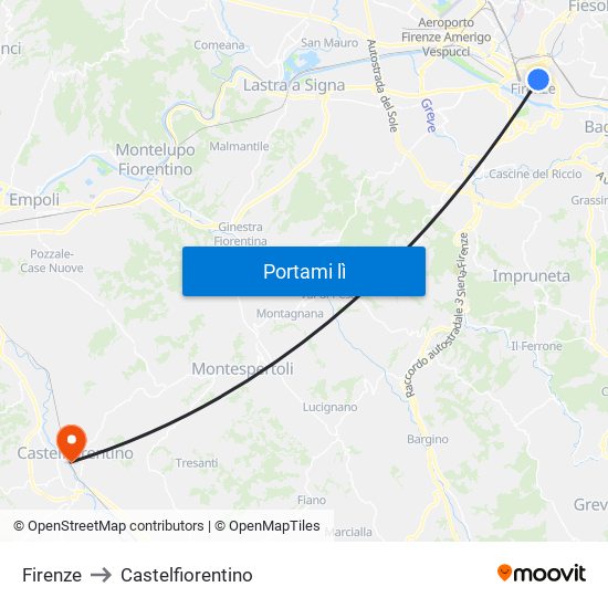 Firenze to Castelfiorentino map