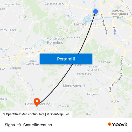 Signa to Castelfiorentino map