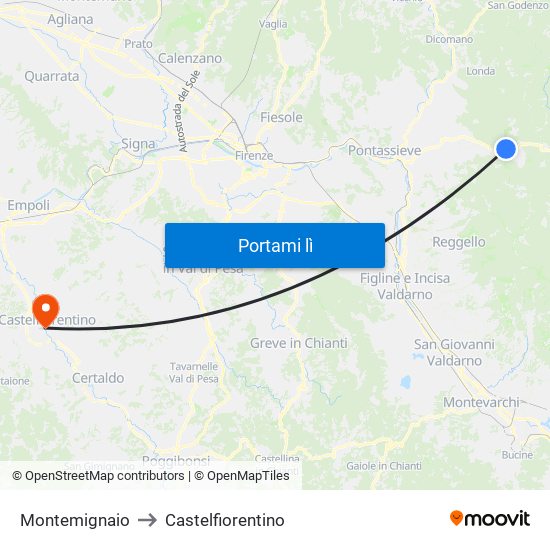 Montemignaio to Castelfiorentino map