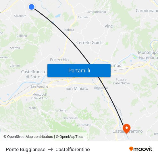 Ponte Buggianese to Castelfiorentino map