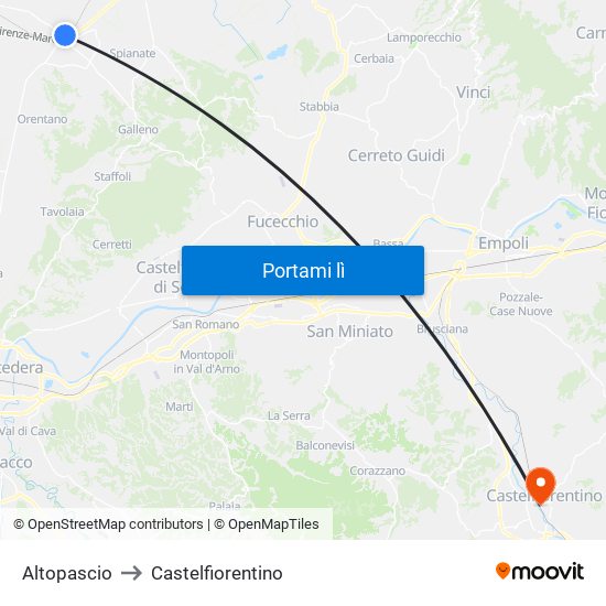 Altopascio to Castelfiorentino map