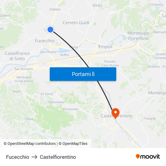 Fucecchio to Castelfiorentino map