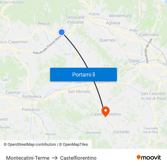 Montecatini-Terme to Castelfiorentino map